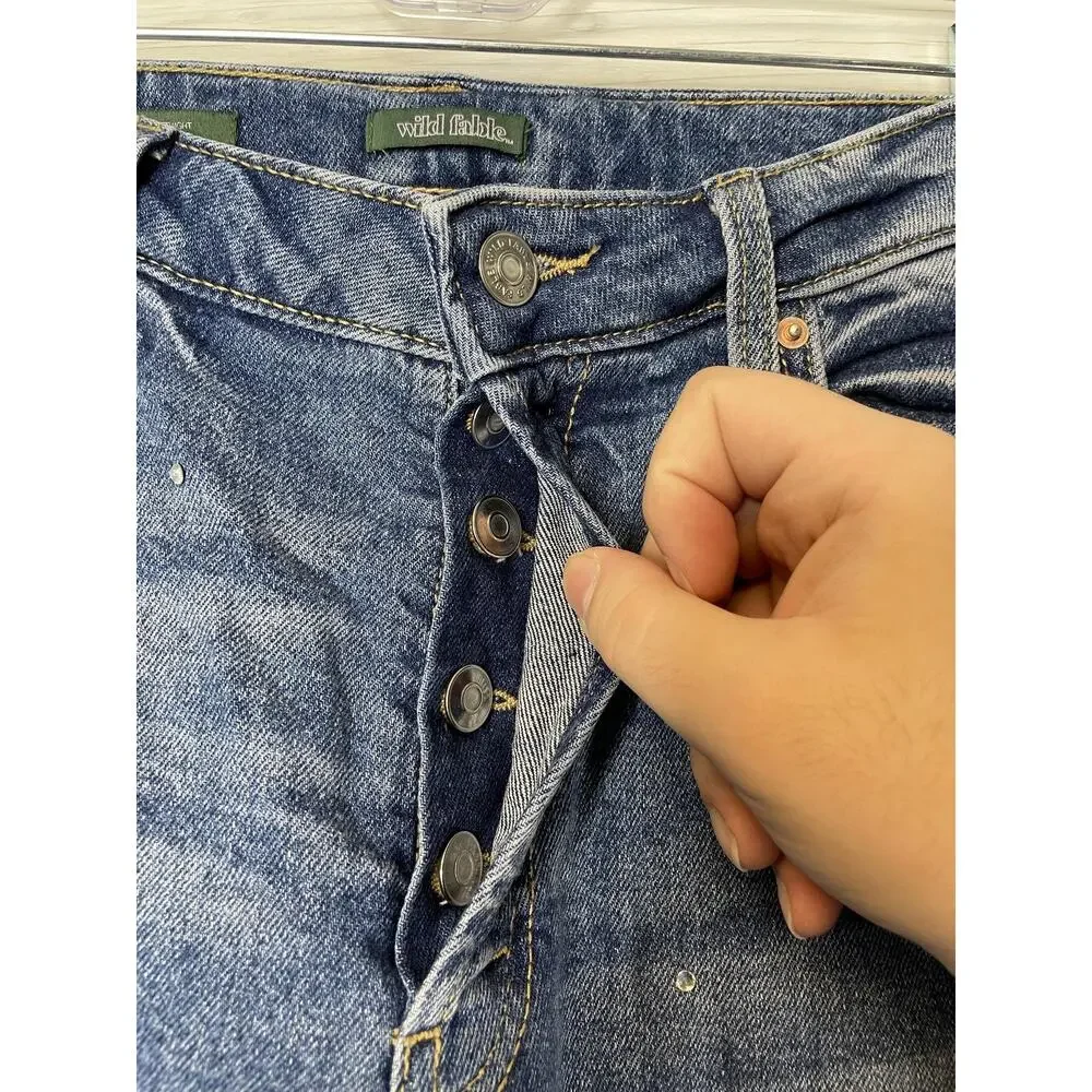 Wild Fable Jeans Womens 10 Blue Super‎ High Rise Straight Button Fly Distressed
